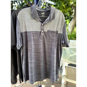 Puma Cloudspun Heathered Blue Grey Stripe SS Stretch Golf Polo Shirt SZ L Pocket